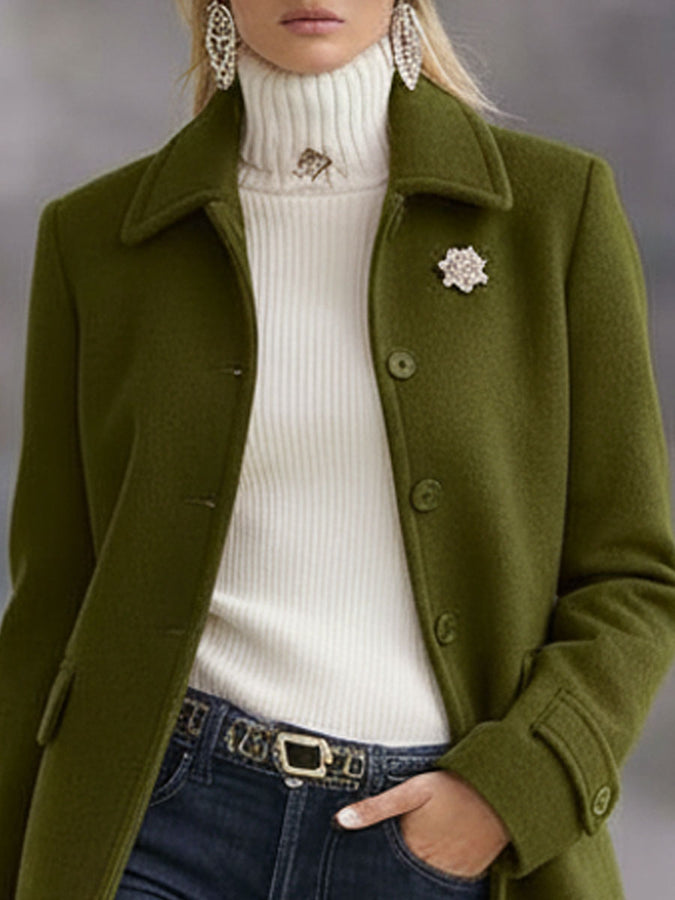 Veste Décontractée en Laine Olive Rétro