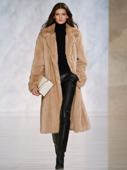 Chic Mi-Long en Fausse Fourrure: Manteau Douillet avec Revers Élégants