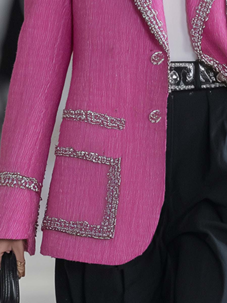 Chic Loose-Fit Chenille Blazer in Vibrant Pink