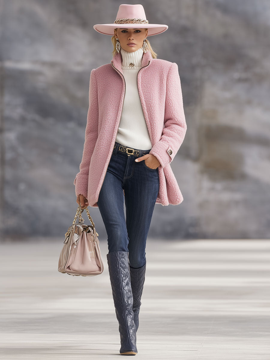 Veste Vintage en Polaire Rose avec Capuche - Style Décontracté