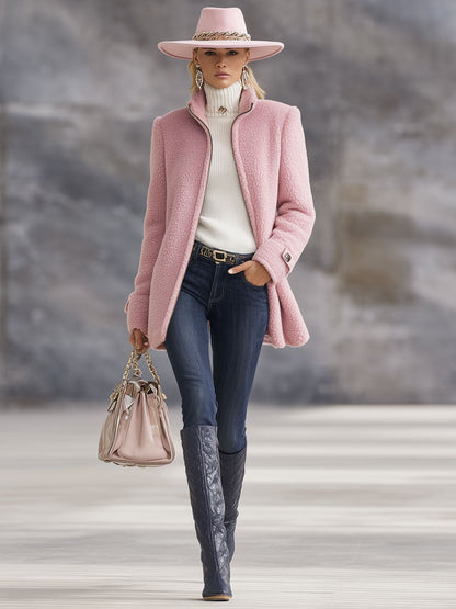 Veste Vintage en Polaire Rose avec Capuche - Style Décontracté