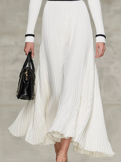 Chic Robe Maxi Noire en Tricot avec Jupe Évasée