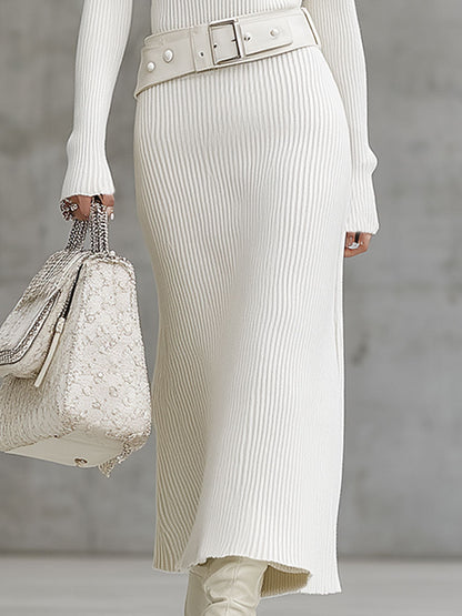 Robe Maxi Rétro Blanche à Manches Longues