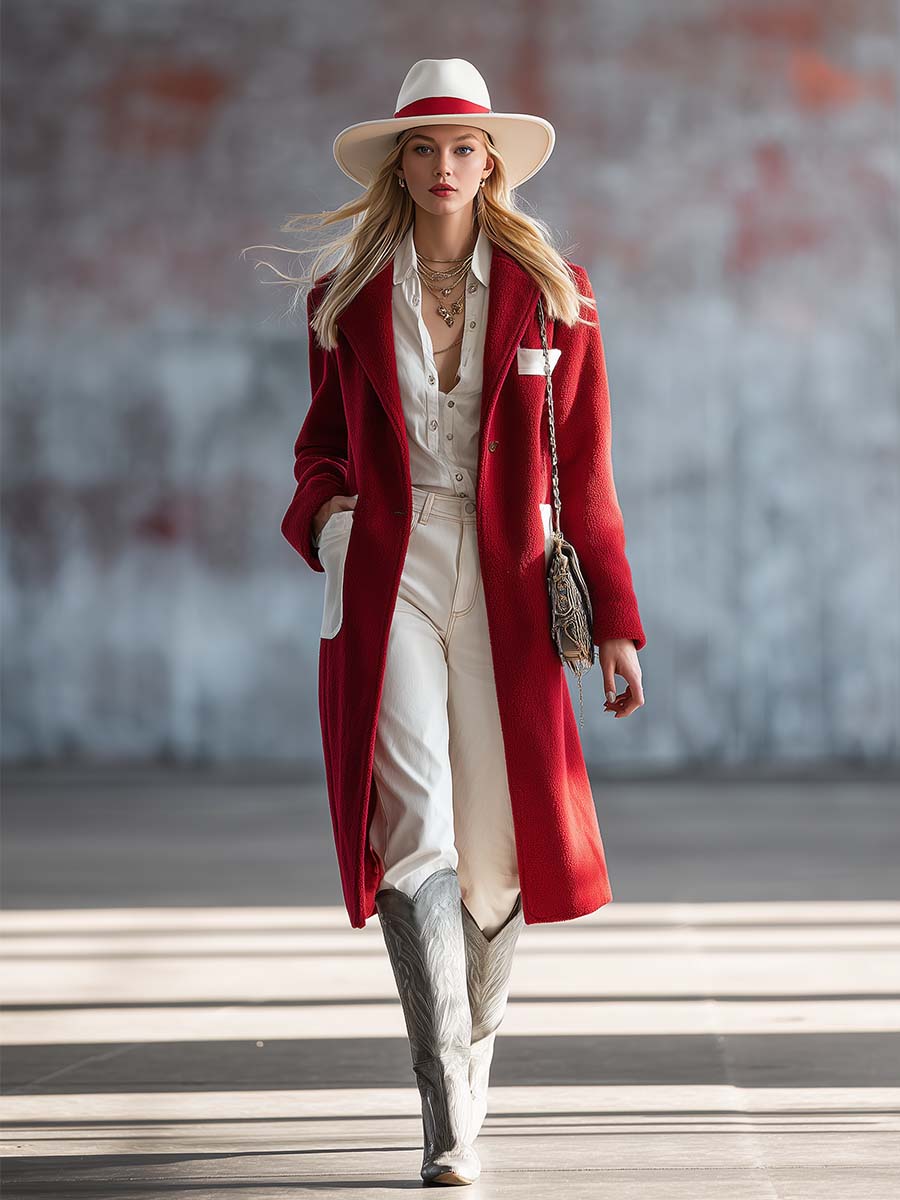 Chic Manteau Mi-Long en Polaire Rouge Éclatant pour un Style Urbain
