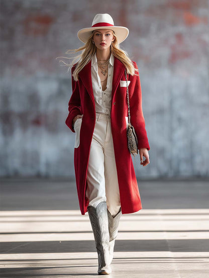 Chic Manteau Mi-Long en Polaire Rouge Éclatant pour un Style Urbain