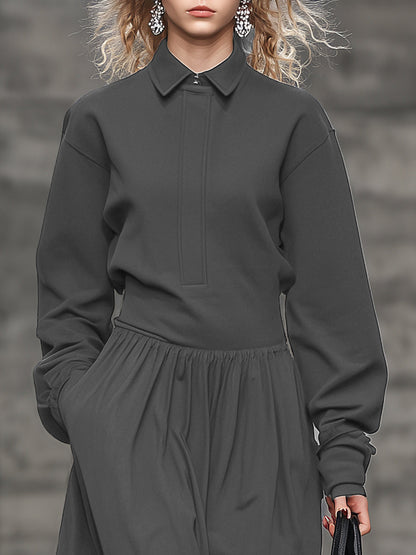 Robe Maxi Grise à Col Roulé - Élégance Sportive et Décontractée