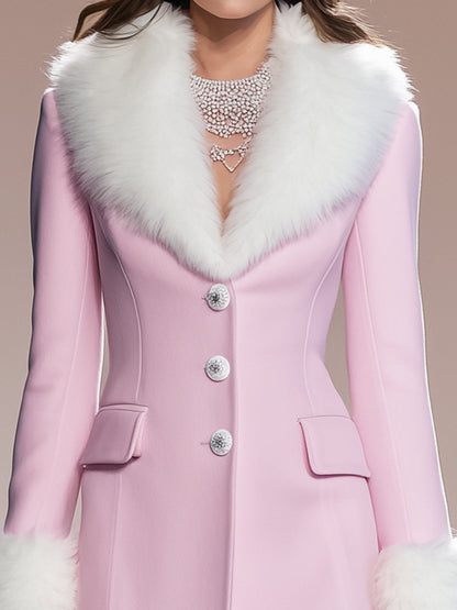 Veste en Fourrure Patchwork Rose à Boutons