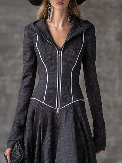 Robe Maxi Grise Rétro à Zip