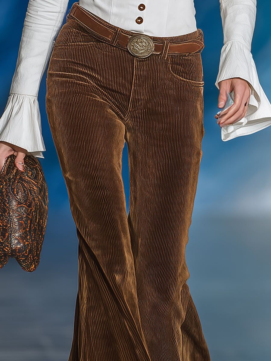 Modern Retro Brown Corduroy Flared Trousers