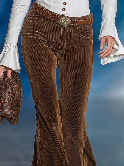 Modern Retro Brown Corduroy Flared Trousers