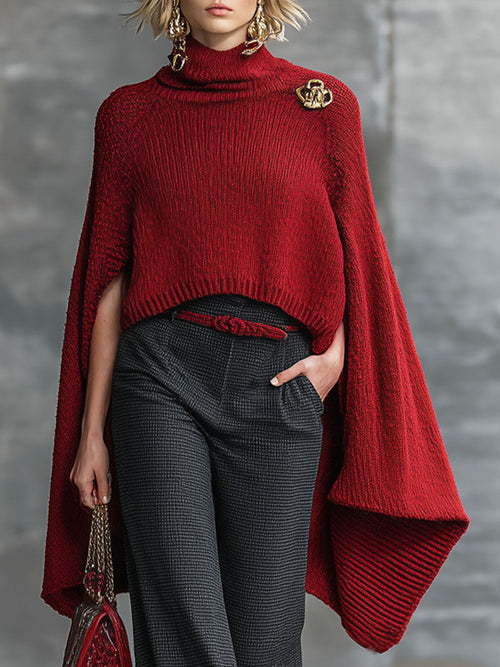 Rétro Rouge : Cape Tricotée Élégante