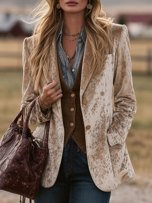 Veste en Velours Camel avec Motif de Cerf Sika - Style Western Nomade Rétro