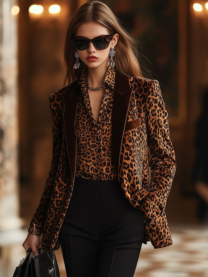 Veste Blazer en Velours Léopard Rétro – Livraison en 24 Heures!