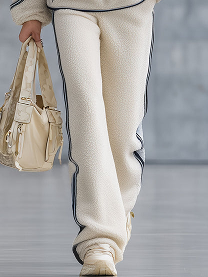 Ensemble Vintage en Polaire Beige avec Détails Bleus