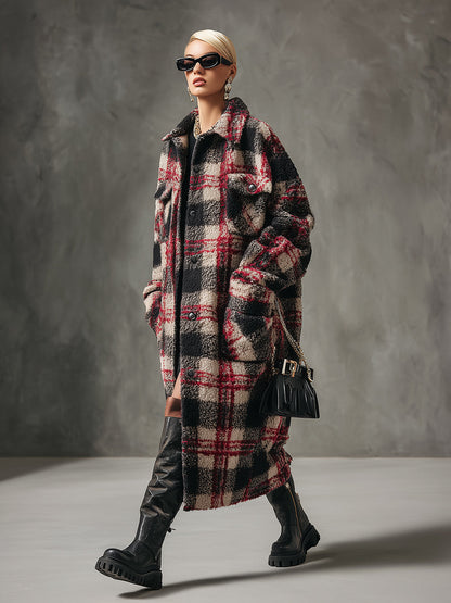 Veste Longue à Motif Carreaux Chic et Décontractée