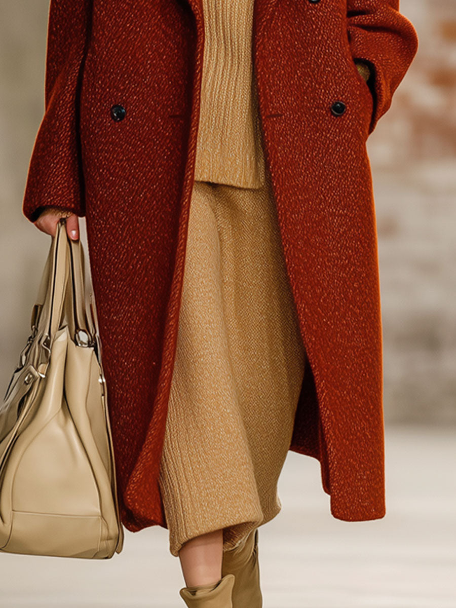 Veste Longue en Laine Rouge Brique : Élégance Rétro et Style Ample