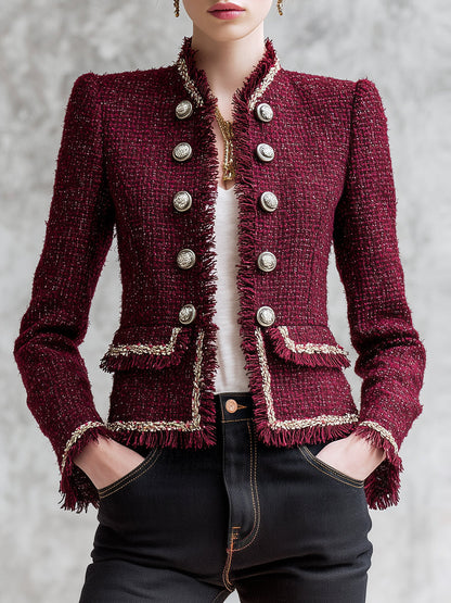 Veste Chic en Tweed Rouge Angora et Toile Douce