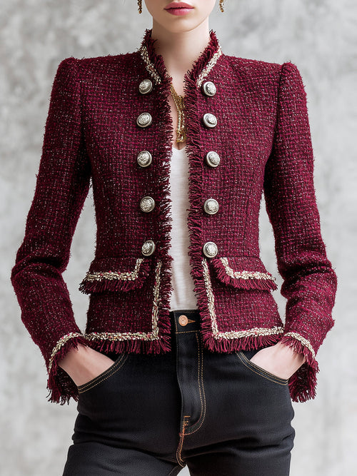 Veste Chic en Tweed Rouge Angora et Toile Douce