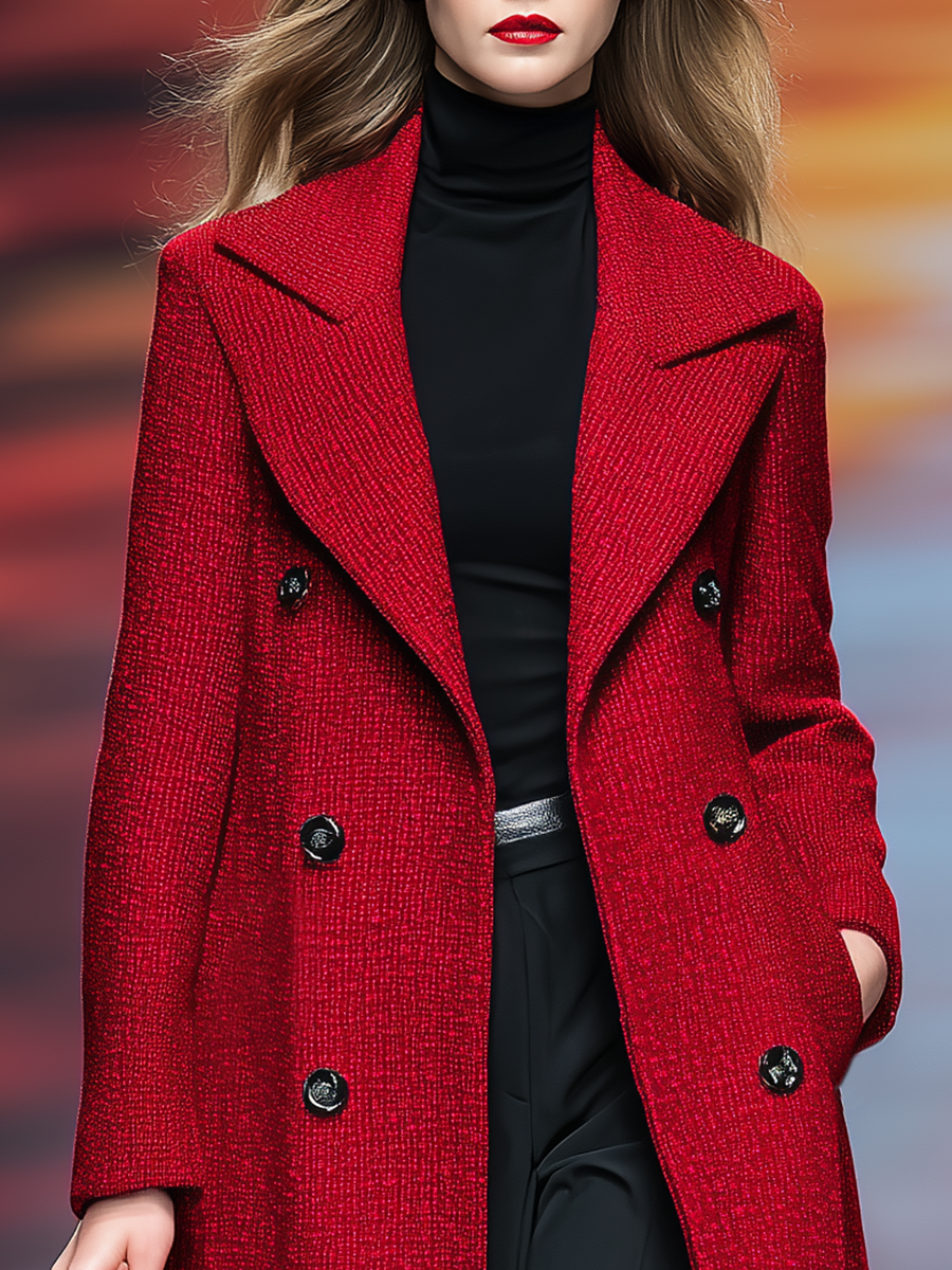 Veste Longue en Tweed à Double Boutonnage - Élégance Vintage