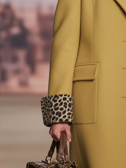 Veste en Laine Imprimée Léopard avec Revers, Boutonnage Élégant et Poches Pratiques