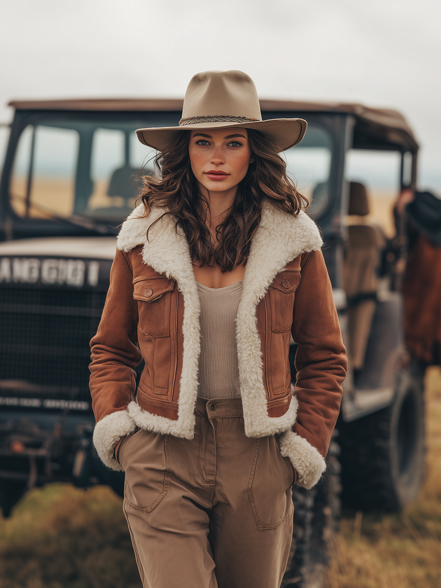 Veste Vintage en Sherpa Faux Suède : Élégance et Chaleur pour l'Extérieur
