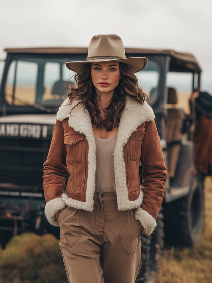 Veste Vintage en Suédine Sherpa : Élégance et Chaleur pour l'Extérieur