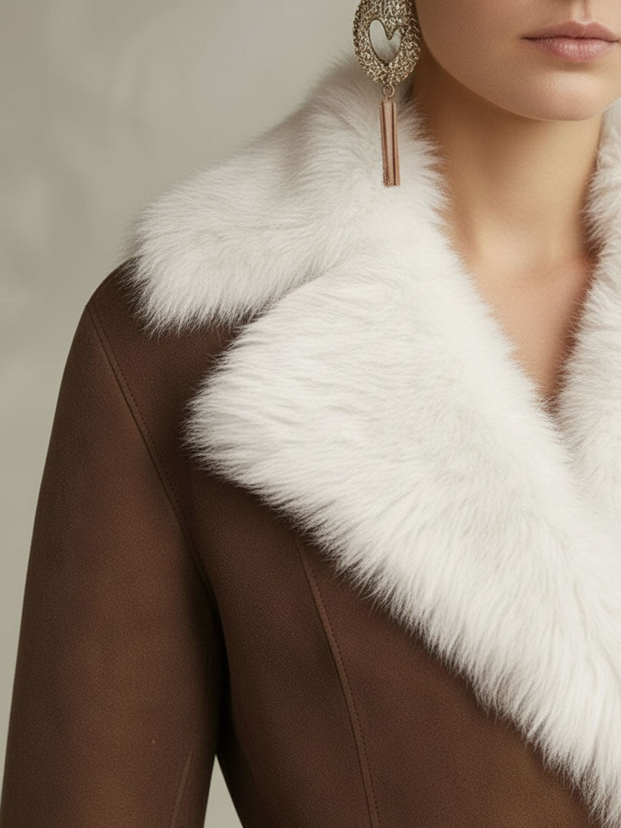 Veste en Suède avec Détails en Fourrure Synthétique et Lacets