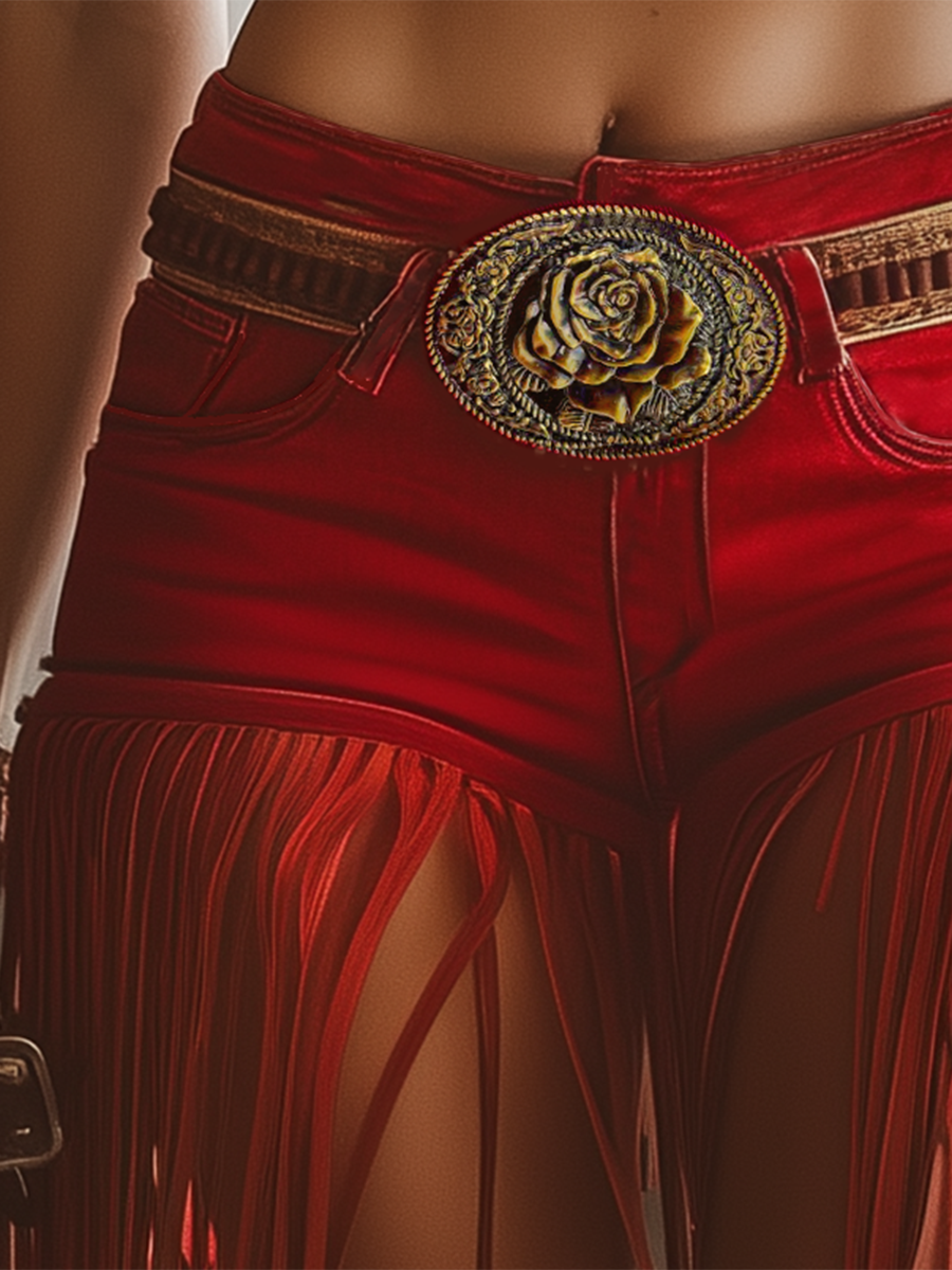 Shorts Frangés Vintage Western Rouges - Expédition en 24 Heures!