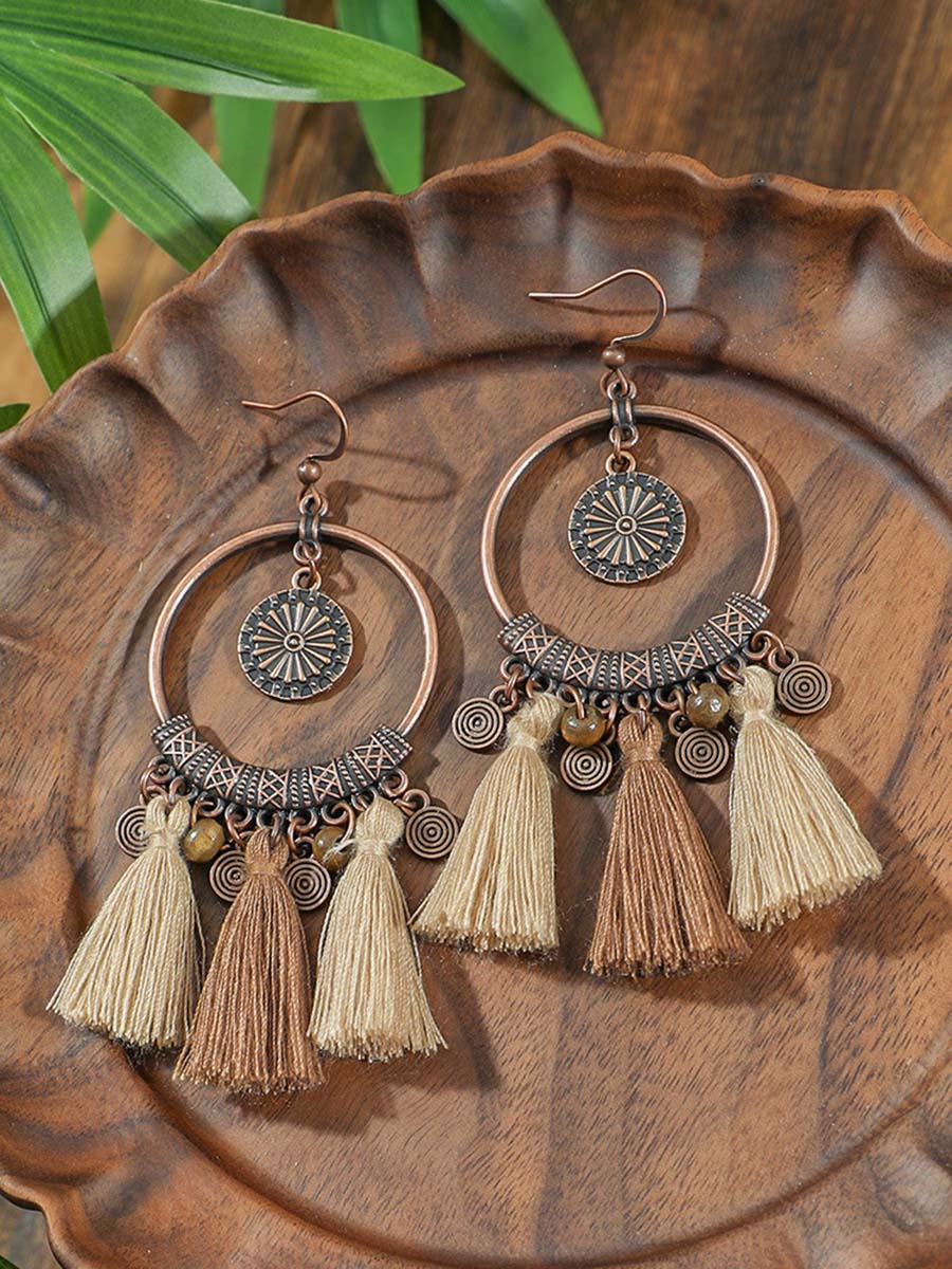 Collier et Boucles d'Oreilles Bohémiennes Vintage en Tresse Distress
