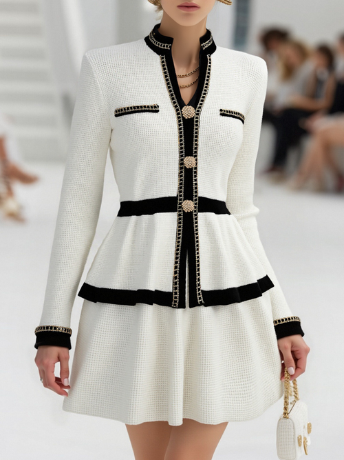 Ensemble Urbain Chic : Haut à Manches Longues et Jupe Plissée - Expédition en 24 Heures