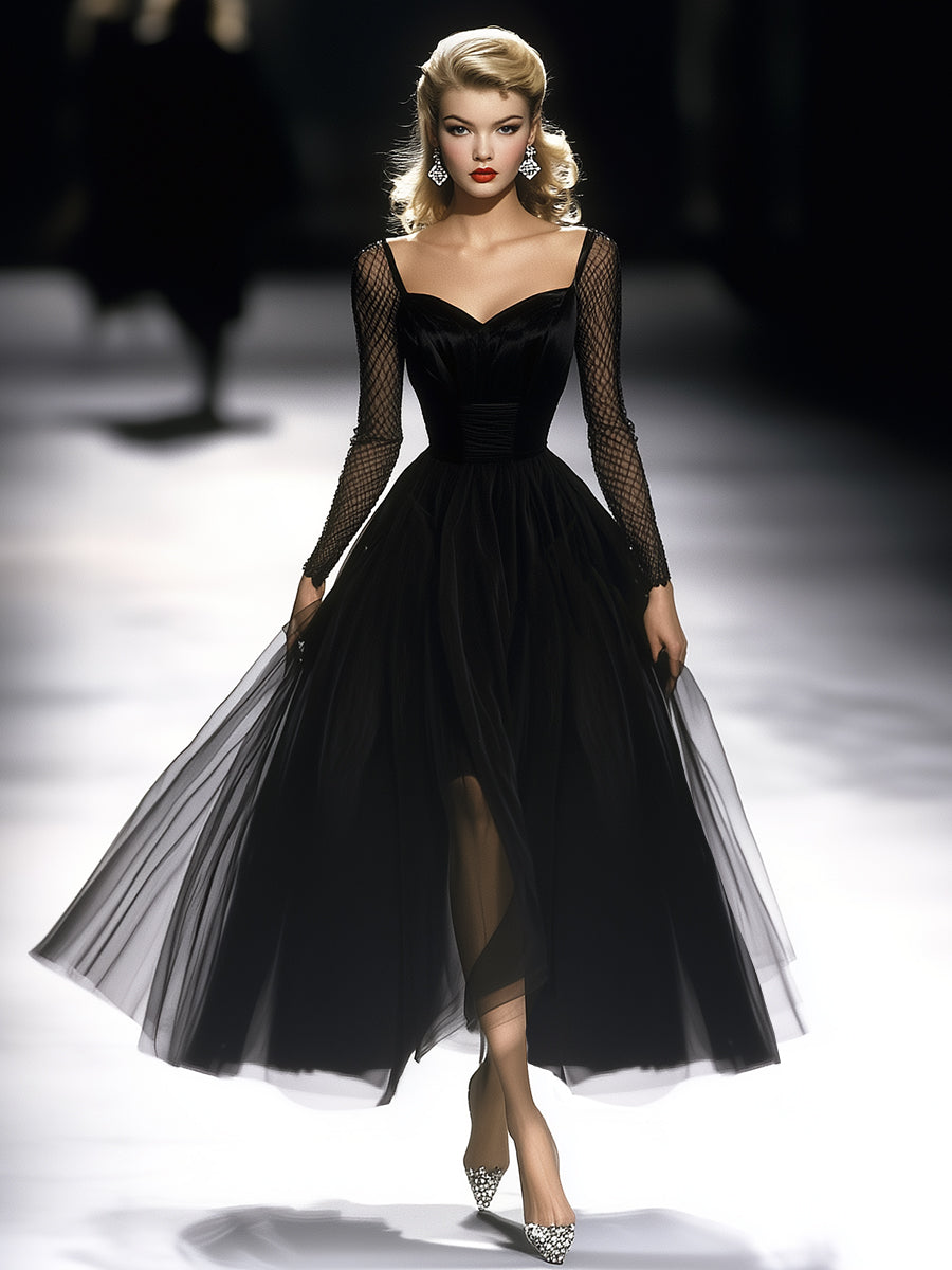 Robe Maxi en Tulle Noir - Élégance Rétro à la Française