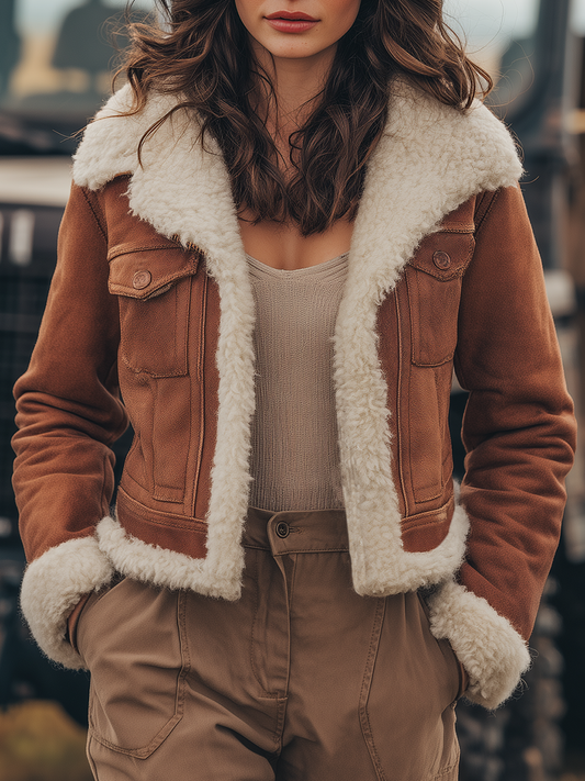 Veste Vintage en Sherpa Faux Suède : Élégance et Chaleur pour l'Extérieur