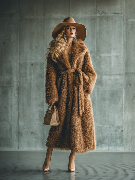 Veste Longue en Fausse Fourrure Brune : Élégance Décontractée