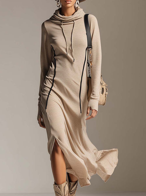 Robe Midi Sportive en Coton Stretch Abricot avec Capuche Décontractée