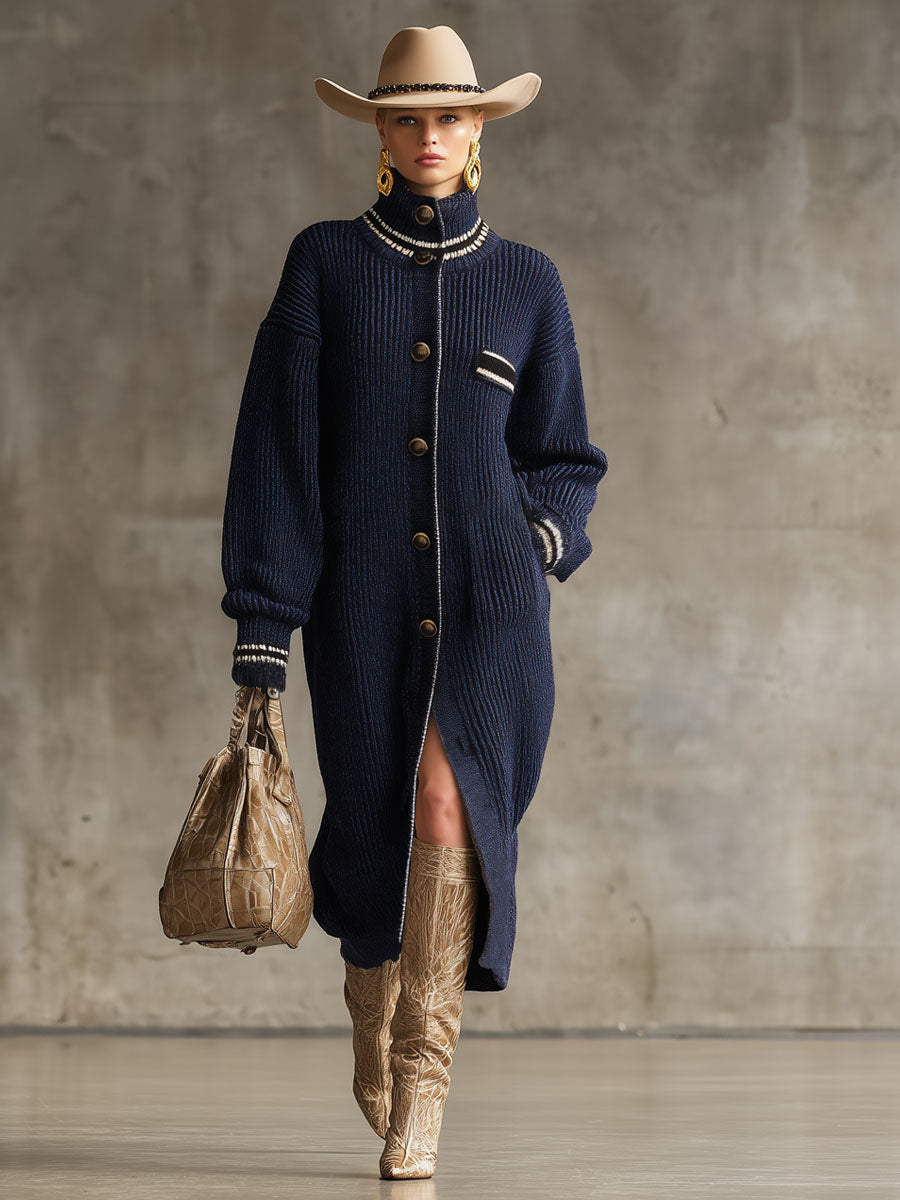 Chic Cardigan Tricoté avec Col Montant et Boutons Simples