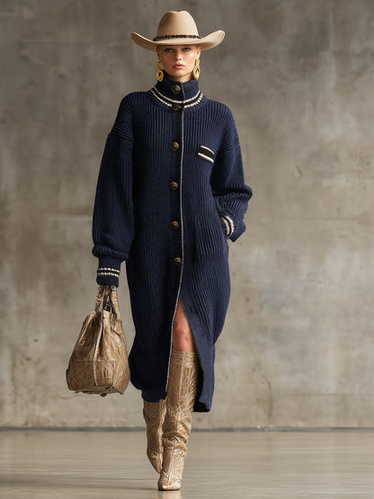 Pull Gilet Décontracté à Col Montant avec Boutonnage Élégant