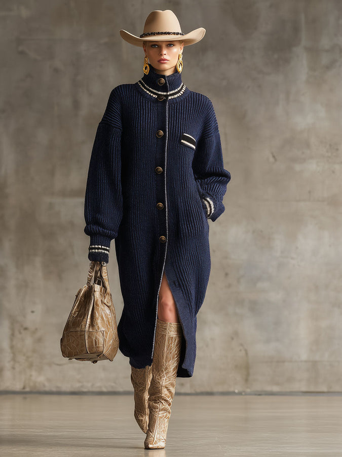 Chic Cardigan Tricoté avec Col Montant et Boutons Simples