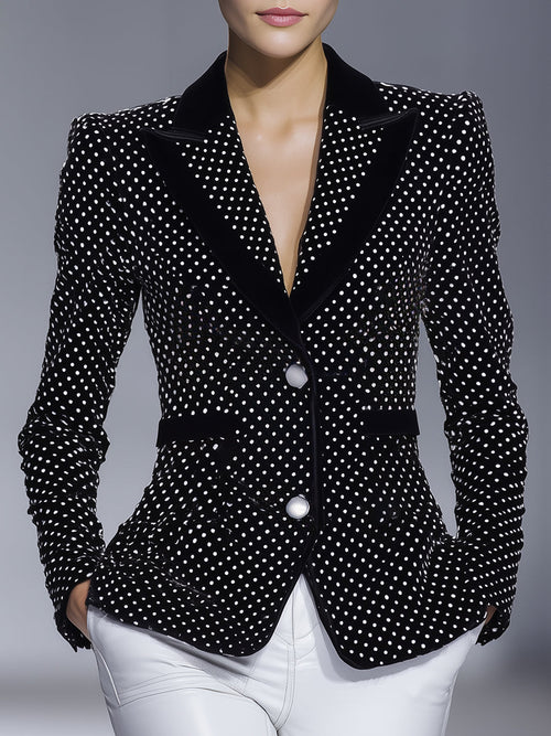 Veste en Velours Noir à Pois Blancs