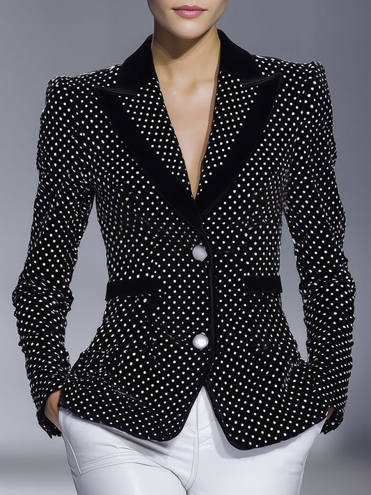 Veste en Velours Noir à Pois Blancs