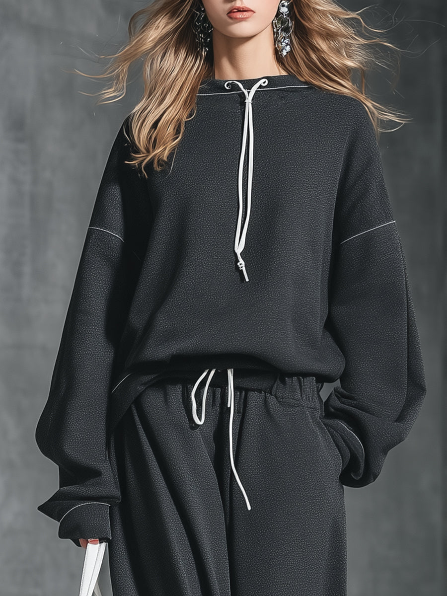 Ensemble Sport Chic : Sweat-shirt Col Rond et Pantalon à Jambes Amples