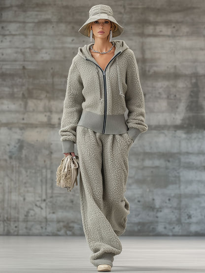 Ensemble Sportif Mi-Zip en Polaire Gris Décontracté