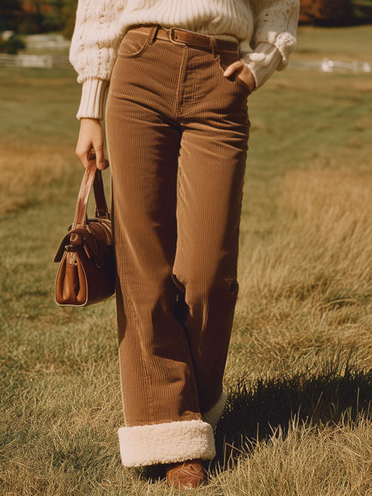 Vintage Western Brown Corduroy Straight-Leg Pants