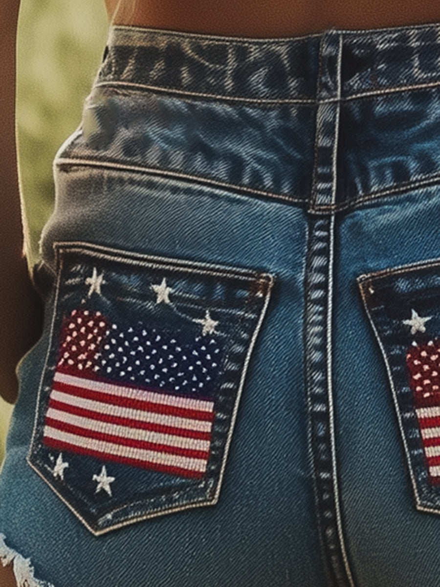 Shorts en Denim Brodés : Style Tendance et Prêts à Expédier en 24 Heures !