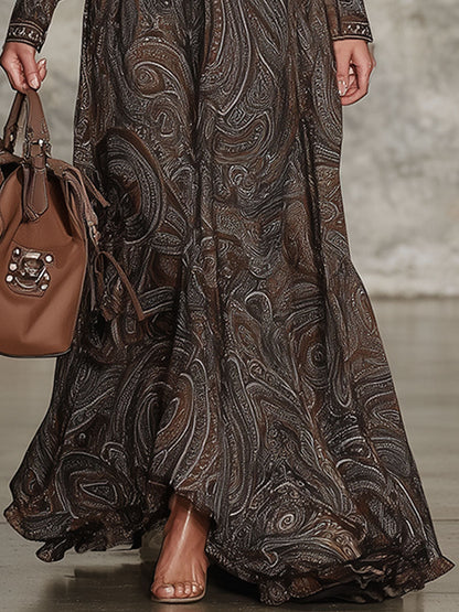 Robe Maxi Zippée au Charme Rétro à Motif Paisley