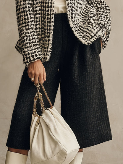 Ensemble Chic : Veste en Tweed Oversize et Pantalons Évasés