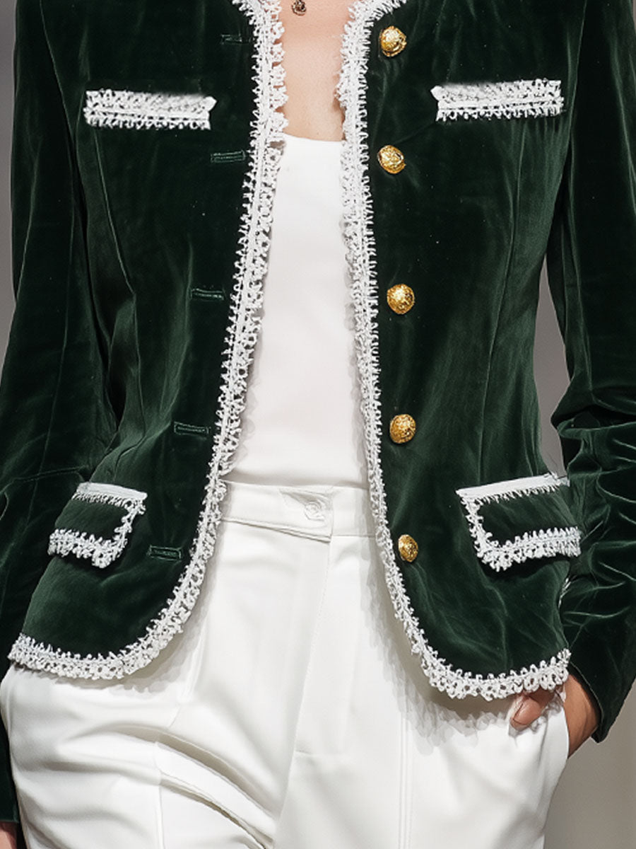 Veste Velours Chic à Lacets, Col Rond et Poches Pratiques