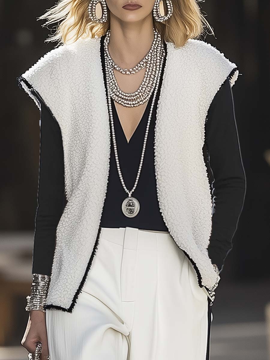 Ensemble Décontracté en Polaire Légère : Gilet et Pantalon Blanc