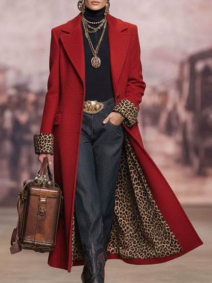 Veste en Laine à Motif Léopard avec Col Revers et Boutonnage Élégant