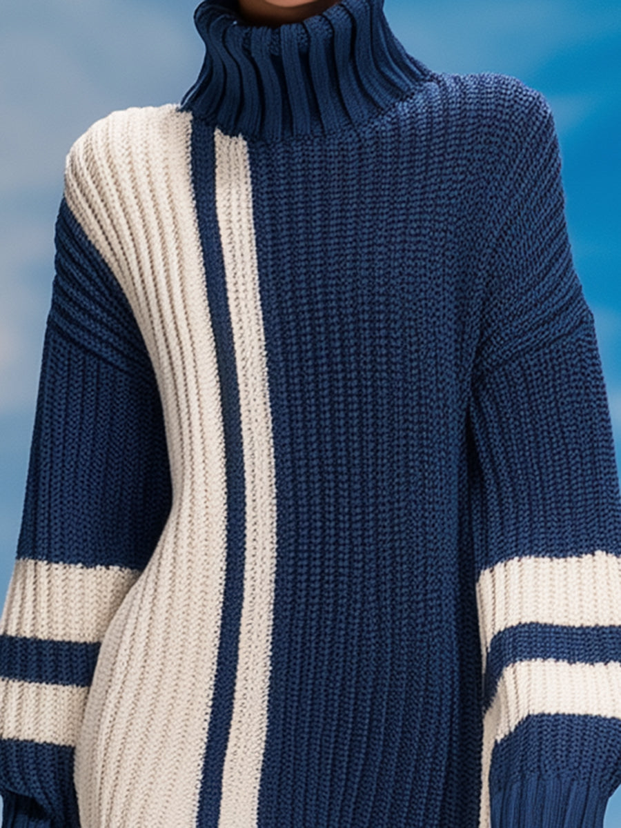 Robe Tricotée Mystère Bleu et Blanc à Haute Élastique