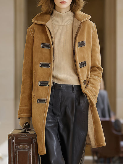 Veste en polaire kaki vintage en faux suède - Élégance décontractée